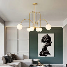 Brass Arch Globe Chandelier / Opal Bubble Ceiling Light — Kenya · WIMU Kitchen