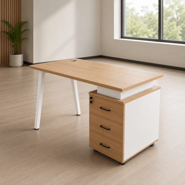 1.4m Light Oak Office Desk with Lockable 3-Drawer Pedestal — WIMU Kitchen Nairobi — Kenya · WIMU Kitchen Nairobi