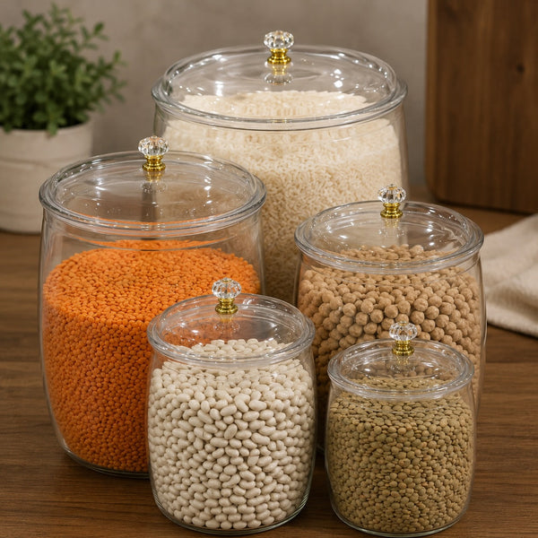 5 Piece Acrylic Storage Canister Set with Crystal Knob Lids - 2.2L to 18L Airtight Jars — WIMU Kitchen Nairobi — Kenya · WIMU Kitchen Nairobi