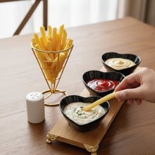 3 Heart-Shaped Black Ceramic Bowls on Bamboo Tray for Snacks & Dips — WIMU Kitchen Nairobi — Kenya · WIMU Kitchen