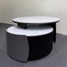 Marble Top Nesting Coffee Table with Storage Drawer - Fluted Wood Bases with Curved Pull-Out Drawer — WIMU Kitchen Nairobi — Kenya · WIMU Kitchen