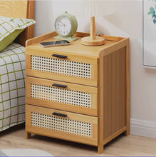 Bedside Cabinet with Rattan-Style Drawers - 3-Drawer Wood Finish Nightstand — WIMU Kitchen Nairobi — Kenya · WIMU Kitchen