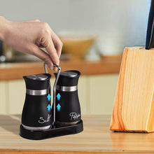 Glass Salt & Pepper Shaker Set with Holder — view 2 — Kenya · WIMU Kitchen
