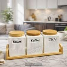3 Piece Ceramic Canister Set with Holder — view 2 — Kenya · WIMU Kitchen