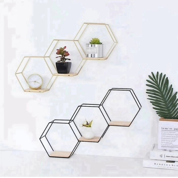 Hexagon Wall Shelf Rack – 3-Piece Iron Frame Floating Shelves with Wood Base — WIMU Kitchen Nairobi — Kenya · WIMU Kitchen Nairobi