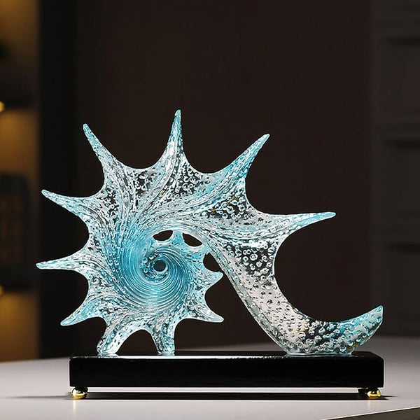 Blue Resin Conch Sculpture Coastal Ocean Wave Decor with Glossy Black Base — WIMU Kitchen Nairobi — Kenya · WIMU Kitchen Nairobi