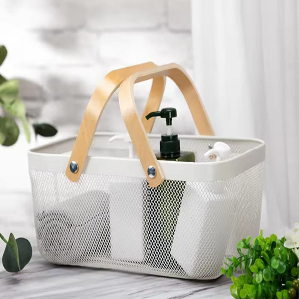 Large Mesh Plastic Storage Basket with Wooden Handle, White or Black — WIMU Kitchen Nairobi — Kenya · WIMU Kitchen Nairobi