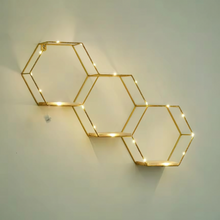 Hexagon Wall Shelf with LED Lights - 3-Piece Gold Iron Honeycomb Floating Shelves — WIMU Kitchen Nairobi — Kenya · WIMU Kitchen