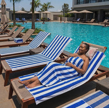 100% Cotton Pool and Beach Towel 100 x 180cm, White and Blue Stripe — WIMU Kitchen Nairobi — Kenya · WIMU Kitchen