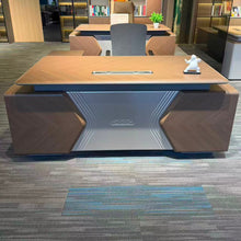2m Executive Office Desk, Chevron Oak, Power Port — view 2 — Kenya · WIMU Kitchen