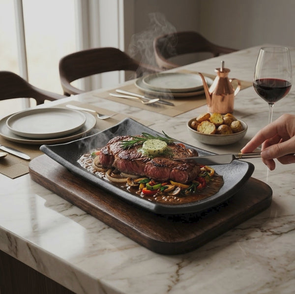 Black Stoneware Rectangular Sizzling Platter, 25 x 15cm — WIMU Kitchen Nairobi — Kenya · WIMU Kitchen Nairobi