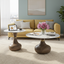 Marble-Top Nesting Coffee Tables - 2 Round Tables with White or Brown Aluminium Pedestal Bases — WIMU Kitchen Nairobi — Kenya · WIMU Kitchen