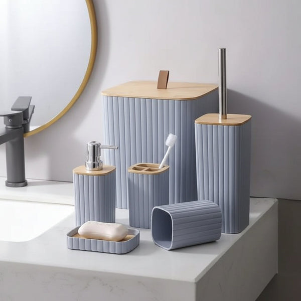 6 Piece Bathroom Accessories Set with Wooden Top, Black White or Grey — WIMU Kitchen Nairobi — Kenya · WIMU Kitchen Nairobi