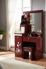 Mahogany-Red Vanity Dressing Table with Floral Cabinet, Jewellery Mirror & Stool — WIMU Kitchen Nairobi — Kenya · WIMU Kitchen