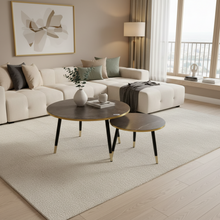 Round Nesting Coffee Table Set FCT 003 - 2 Tables with Gold Edge Trim and Black Legs — WIMU Kitchen Nairobi — Kenya · WIMU Kitchen