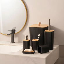 6 Piece Bathroom Accessories Set with Wooden Top, Black White or Grey — view 3 — Kenya · WIMU Kitchen