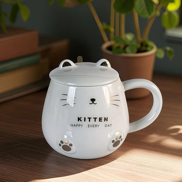 Glossy Kitten-Themed Mug with Lid and Spoon – Set of 1 or 6 — WIMU Kitchen Nairobi — Kenya · WIMU Kitchen Nairobi