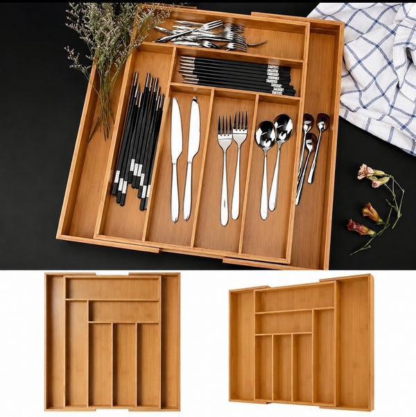 Say Goodbye to Cutlery Clutter: Expandable Bamboo Drawer Organizer — Kenya · WIMU Kitchen Nairobi
