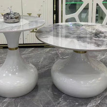 Marble-Top Nesting Coffee Tables - 2 Round Tables with White or Brown Aluminium Pedestal Bases — WIMU Kitchen Nairobi — Kenya · WIMU Kitchen