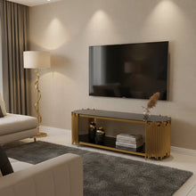 Gold Steel and Black Glass TV Stand Media Console 1401 - Oval Top with Open Shelf — WIMU Kitchen Nairobi — Kenya · WIMU Kitchen
