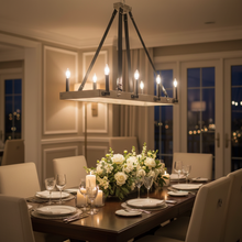Farmhouse Linear Lantern Chandelier Rustic Rectangle Pendant Light — Kenya · WIMU Kitchen