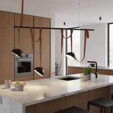 Leather Strap Linear & Dome Island Chandelier — Kenya · WIMU Kitchen