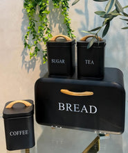 4 Piece Bread Bin and Tea Coffee Sugar Canister Set - Cream Metal with Wood Accents and Airtight Lids — WIMU Kitchen Nairobi — Kenya · WIMU Kitchen