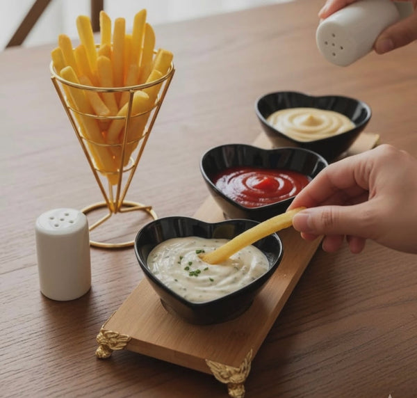 3 Piece Heart Shaped Black Ceramic Bowl Set with Bamboo Tray — WIMU Kitchen Nairobi — Kenya · WIMU Kitchen Nairobi