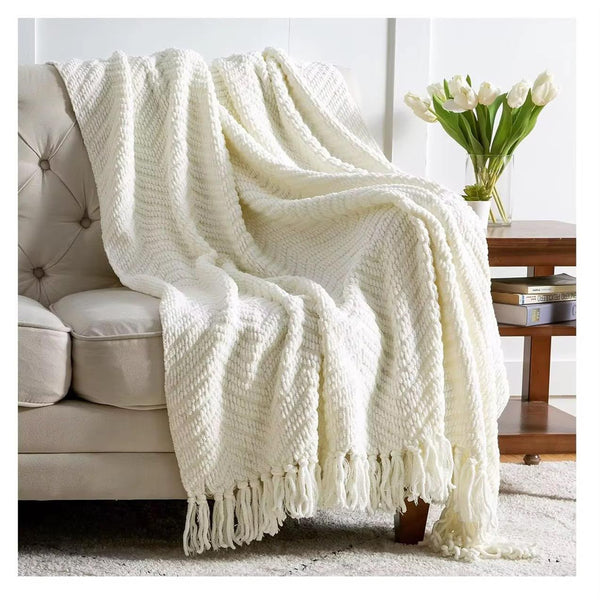 Heavyweight Knitted Throw Blanket with Tassel Trim, 3 Colours — WIMU Kitchen Nairobi — Kenya · WIMU Kitchen Nairobi