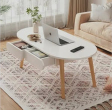 Oval Coffee Table with Drawer, Walnut Finish — view 3 — Kenya · WIMU Kitchen