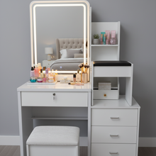 White Vanity Dressing Table with Mirror & Stool — view 2 — Kenya · WIMU Kitchen
