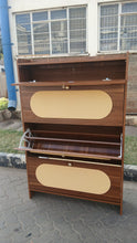 Wooden Shoe Rack Cabinet with Top Shelf - Warm Wood Finish with Textured Beige Panels — WIMU Kitchen Nairobi — Kenya · WIMU Kitchen