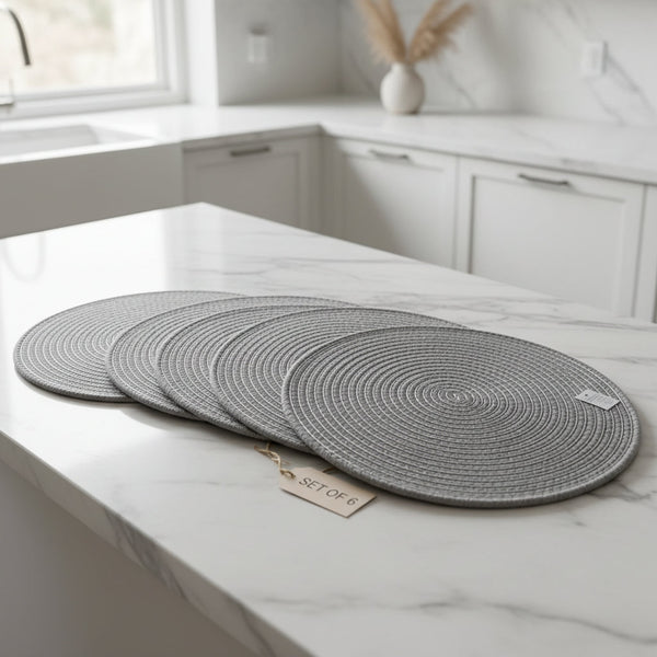 6 Piece Spiral Woven Cotton Rope Table Mats with Silver Shimmer, 38cm — WIMU Kitchen Nairobi — Kenya · WIMU Kitchen Nairobi