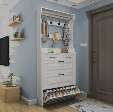White Narrow Shoe Cabinet with Coat Hanger - 3 Flip Drawers, Storage Drawer and Shelf — WIMU Kitchen Nairobi — Kenya · WIMU Kitchen