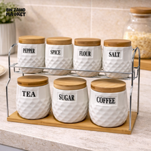 Ribbed Ceramic 8-Piece Canister Set with Bamboo Lids & Tray — WIMU Kitchen Nairobi — Kenya · WIMU Kitchen