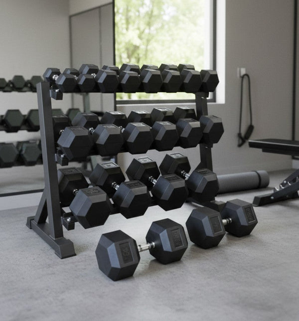 Hexagon Rubber-Coated Dumbbell - Single, 5kg or 10kg, Chrome Cast Handle & Anti-Roll Design — WIMU Kitchen Nairobi — Kenya · WIMU Kitchen Nairobi