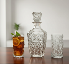 Decanter Square Big with 2 Ice Texture Glasses 850ml/350ml (view 2) — Kenya · WIMU Kitchen