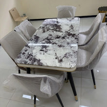 6 Seater Marble Top Dining Table Set 1517 - Gold Trim Table with 6 Quilted Chairs — WIMU Kitchen Nairobi — Kenya · WIMU Kitchen