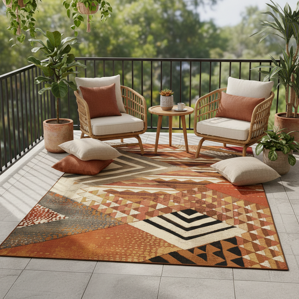Oriental Weavers Isla Terracotta Tribal Geometric Patchwork Indoor Outdoor Rug, 160x230cm or 200x290cm — WIMU Kitchen Nairobi — Kenya · WIMU Kitchen Nairobi