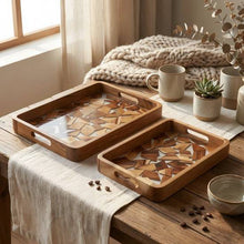 2 Piece Wood Mosaic Serving Tray Set - Acacia Frame with Resin-Sealed Inlay — WIMU Kitchen Nairobi — Kenya · WIMU Kitchen