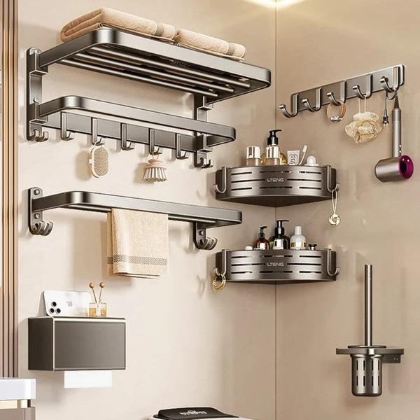 7 Piece Black Aluminium Bathroom Towel and Storage Rack Set — WIMU Kitchen Nairobi — Kenya · WIMU Kitchen Nairobi