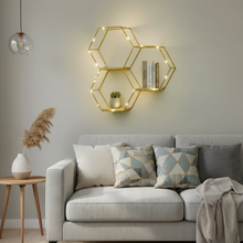 LED Hexagon Floating Wall Shelf – 3-Piece Gold Frame Wood Honeycomb Wall Décor — WIMU Kitchen Nairobi — Kenya · WIMU Kitchen
