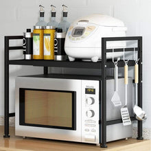 Expandable Metallic Microwave Stand - Adjustable Width Kitchen Shelf with Side Hooks — WIMU Kitchen Nairobi — Kenya · WIMU Kitchen