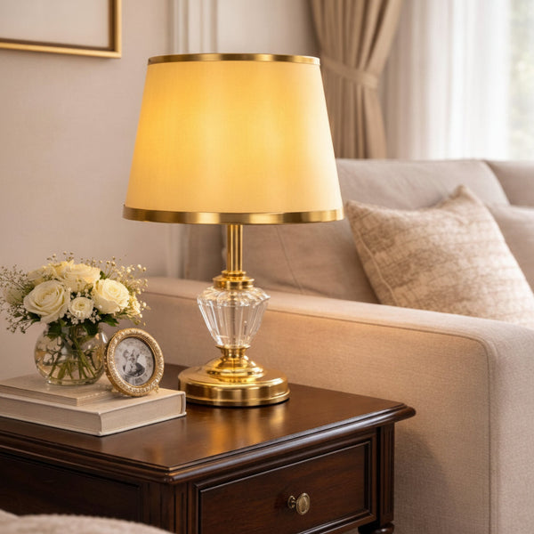Medium Table Lamp with Faceted Crystal-Style Base and Brass Finish — WIMU Kitchen Nairobi — Kenya · WIMU Kitchen Nairobi