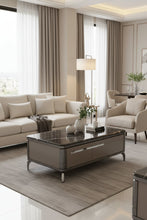 FCT1279 Dark Marble Coffee Table with Storage Drawers and Tapered Metallic Legs — view 3 — Kenya · WIMU Kitchen