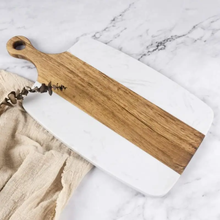 Acacia wood cheese and charcuterie board with marble inlay – in use — Kenya · WIMU Kitchen