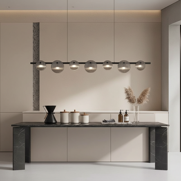 Linear Black 7 Disc Chandelier Ribbed Glass Bar Pendant Light — Kenya · WIMU Kitchen Nairobi