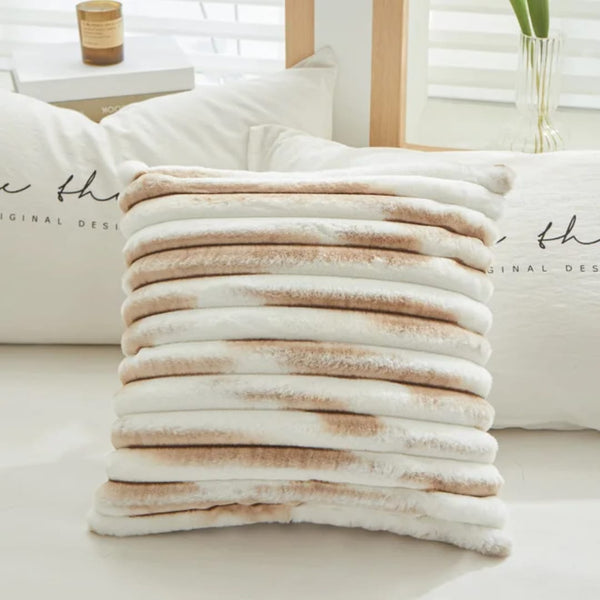 Faux Fur Cushion Cover 45 x 45cm - Plush Striped Cover in Brown, Blue, Beige or Grey — WIMU Kitchen Nairobi — Kenya · WIMU Kitchen Nairobi