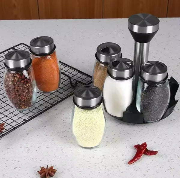 7-in-1 Rotating Glass Spice Bottle Set, 150ml Each with Metallic Lids — WIMU Kitchen Nairobi — Kenya · WIMU Kitchen Nairobi