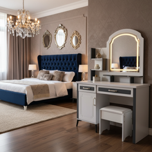 White & Grey LED Vanity Dressing Table with Arched Mirror, Cabinet & Stool — WIMU Kitchen Nairobi — Kenya · WIMU Kitchen
